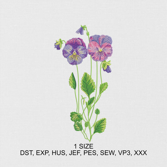 Beautiful Violets Flowers Machine Embroidery Design - Digital Embroidery File - Violets Plants Sewing Project - Instant Download - 1 Hoop Size Image 1