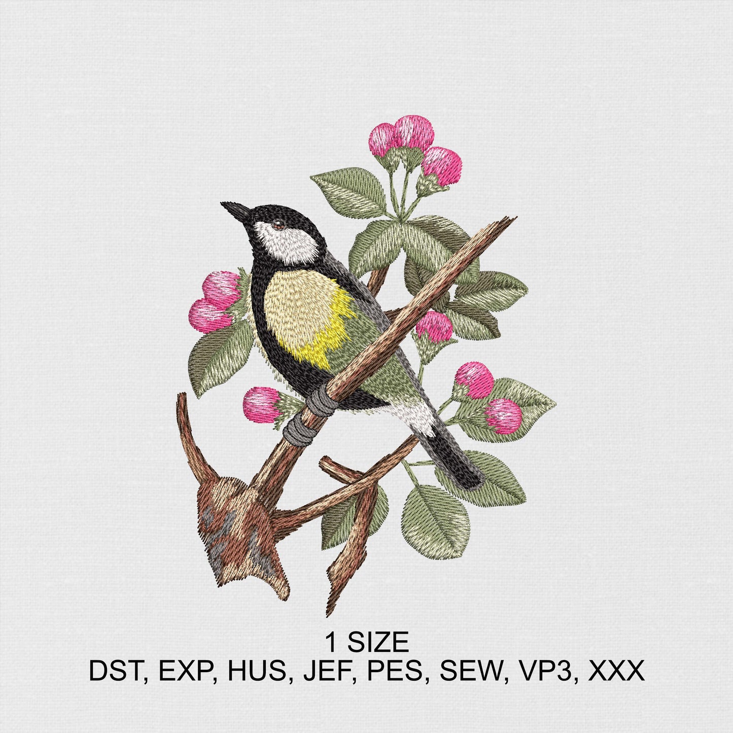 Bird On Branch Machine Embroidery Design - Animal Digital Embroidery File - Instant Download - 1 Hoop Size Image 1