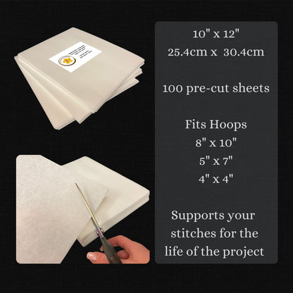 Cut Away Embroidery Stabilizer - Backing 10 x 12 Inches - 100 Precut Sheets Cutaway For Machine Embroidery - 100 Percent Soft Polyester