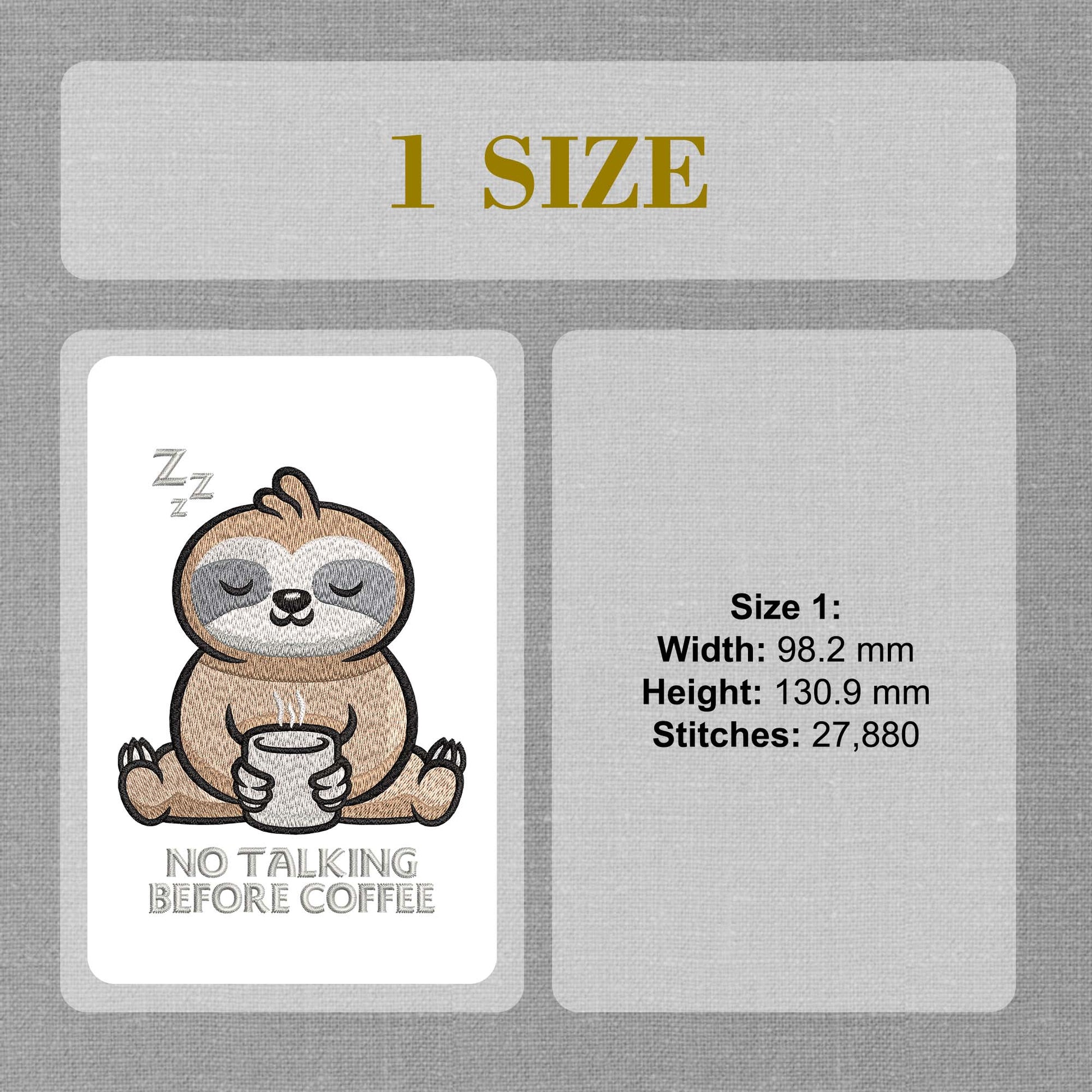 Cute Sleepy Sloth Machine Embroidery Design - Coffee Cup Digital Embroidery File - Kids Sewing Pattern - Instant Download - 1 Hoop Size Image 7