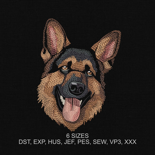 German Shepherd Embroidery Design - Dog Machine Embroidery Pattern - Pet Portrait Digital Embroidery File - Instant Download - 6 Hoop Sizes Image 1