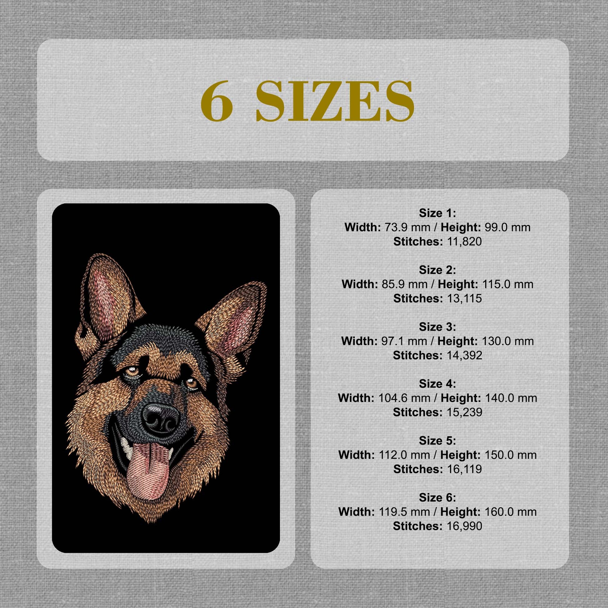 German Shepherd Embroidery Design - Dog Machine Embroidery Pattern - Pet Portrait Digital Embroidery File - Instant Download - 6 Hoop Sizes Image 7