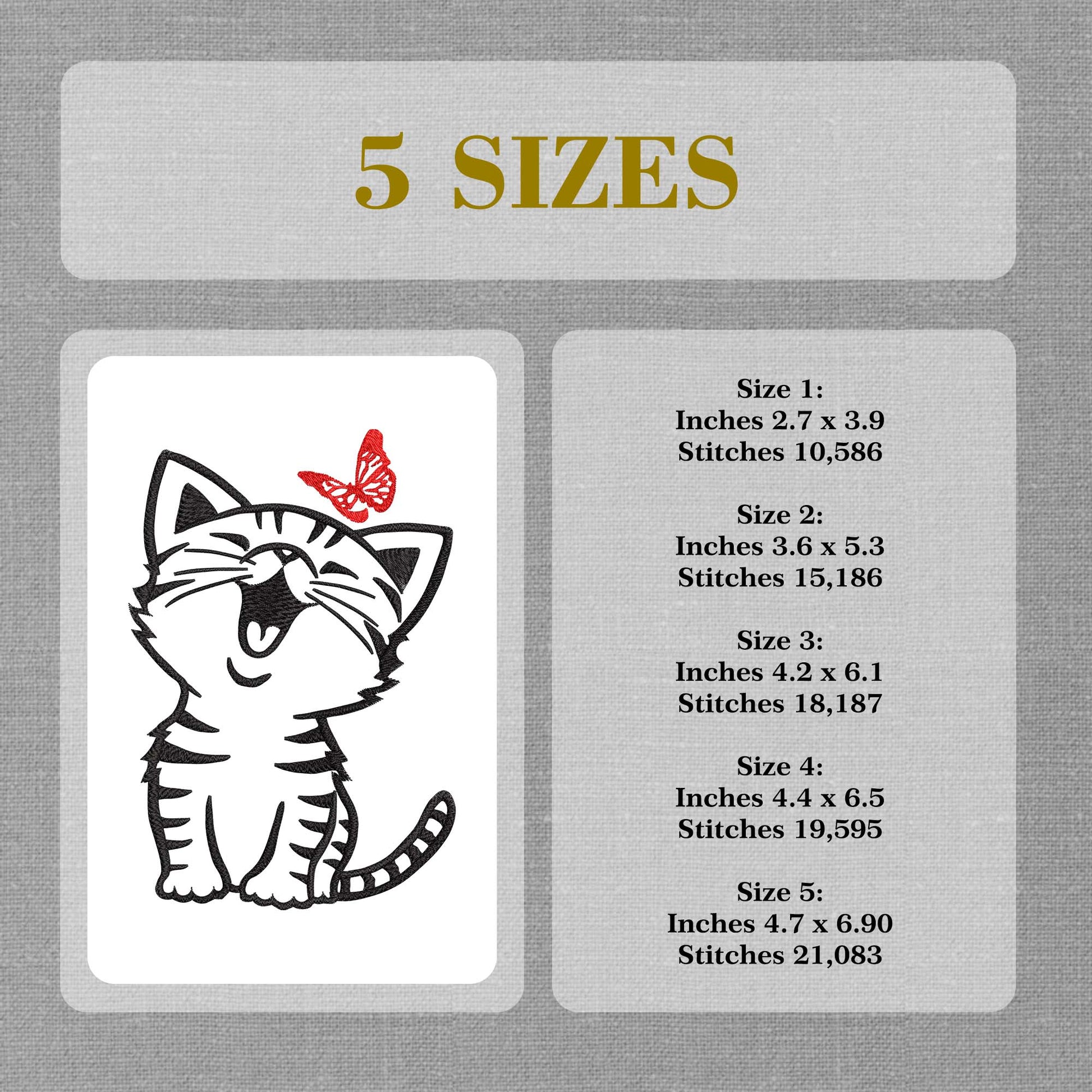 Kitten with Butterfly Machine Embroidery Design - Digital Embroidery File - Instant Download - 5 Hoop Sizes Image 8