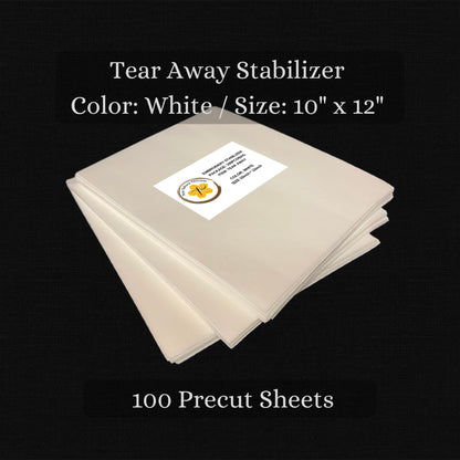 Tear Away Machine Embroidery Stabilizer - Backing 10 x 12 Inches - 100 Precut Sheets - Medium Weight 1.8 oz