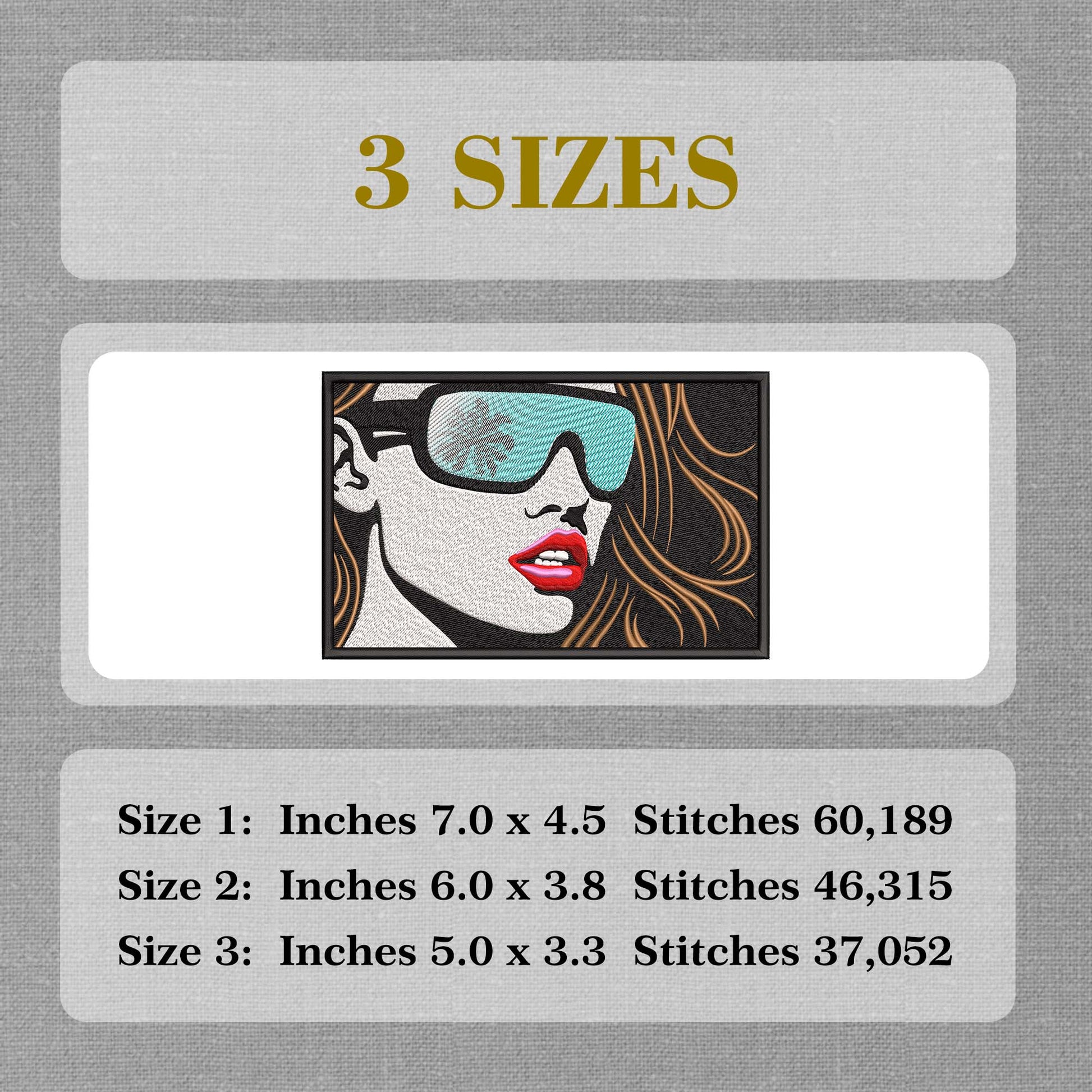 Woman In Glasses Machine Embroidery - Girl In Glasses Digital Embroidery File - Instant Download - 3 Hoop Sizes Image 7